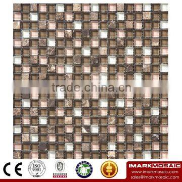 IMARK Mixed Color Marble Mosaic Tiles Mix Crystal Glass Mosaic Tiles for Wall Decoration Code IXGM8-064