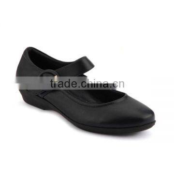 Hot Sale Black Color Simple Design Leather School Shoes For Girls Cowhide Leather Thick Heel Women Shoes Without Lace