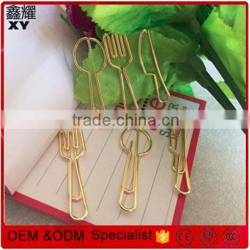 restaurant promotional gifts gold spoon knife shape paper clip fork clip