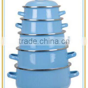 Upscale Light Blue Mirror Enamel Cookware Pot Set Non-Stick Double Handle Enamel Sauce Pots For Induction