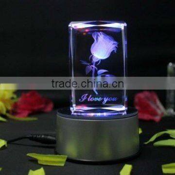 pure crystal 3d laser engraved with led base for lover gift (R-0139)