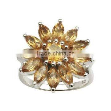 citrine ring, citrine silver ring jewelry, flower silver ring