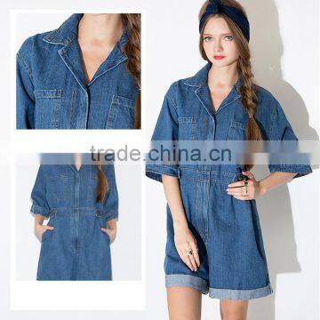 Women's Jeans Jumpsuits Short Sleeve With Chest Pocket Jumpsuits Rompers photo-3