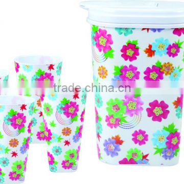 Hot Sale lable in mould plastic jug with 4 cups drinking set