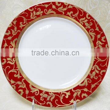 Porcelain dinnerware set with high embossed gold decal