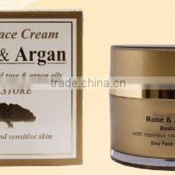 Day Face Cream Restore with Essential Rose and Argan Oils - 50ml. Paraben Free. Made in EU. Private Label Available.