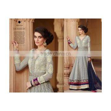 Stunning Grey Banarasi Jacquard Designer Anarkali Suit/wholesale anarkali suit in India