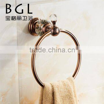 2015news rose gold brass design crystal bathroom accessories round towel ring