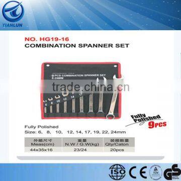 9 PCS Fully Polished/Dipped Handle Combination Spanner Set