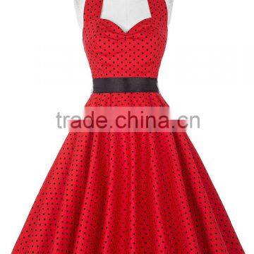 Red Polka Dot Halter Woman Dress Super Flare