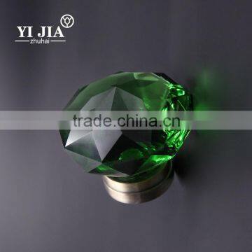 2 1/9 Inch Vintage Solid Brass Base Forest Green Glass Knobs for Cabinets photo-2