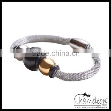 Chameleon 316L Stainless Steel Silver Mesh Bracelet with Beads