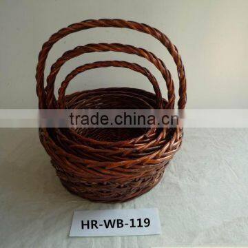 Bulk sale 3 sets round willow storage basket with handle