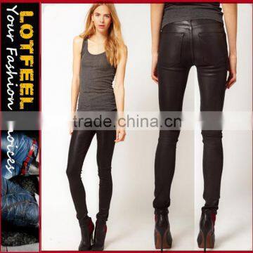 Rocket High Rise Skinny Jeans in Coated Leatherette Denim for women(LOTX095)