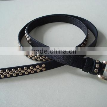 NEW FASHION WAIST BELTS WOMENS LADIES CLASSIC LEATHER BEADED METAL BUCKLE THIN WAIST BELT