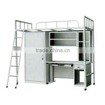 School Dormitory Metal Loft Bunk Bed with Table and Wardrobe