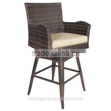 Outdoor Patio Furniture All-Weather Brown Wicker Swivel Bar Stool With Cushion photo-3