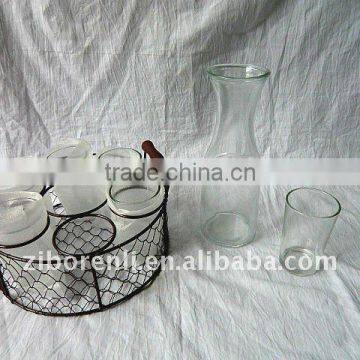 Clear Glass Cups Hot Sale Old Milk Glass Bottle Set Embossed Cow Milk Bottles With Lid in Metal Stand photo-2