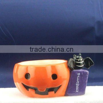 wholesale halloween ceramic candle holder with pumpkin design