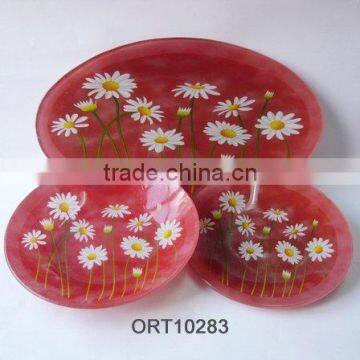 oval tempered glass plate with decal designs