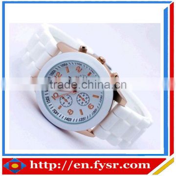 Hot Sale Silicone Quartz Geneva Brand Rose Gold Women Watch