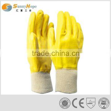 Durable Knit wrist yellow nitrile coated gloves