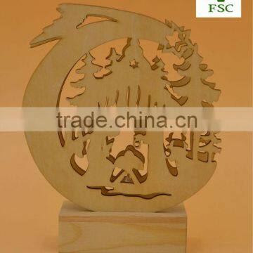 new design customed Christmas wooden laser cutting with light