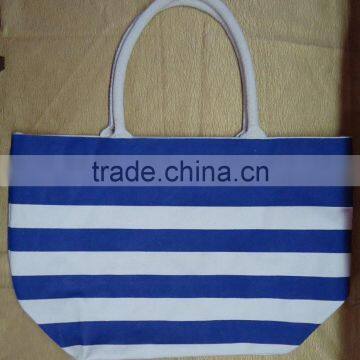 Natural Canvas Stripe Print Tote Bag - One Color Stripe - Fashionable Ecofriendly photo-4