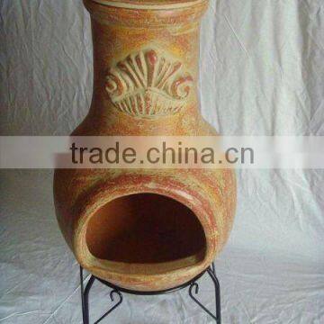 clay chimney with metal stand, fire shelf and lid