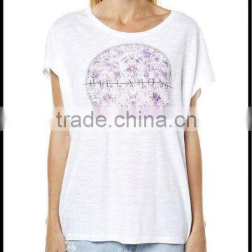 Custom Printed Roll Sleeve Female White Tee Shirt