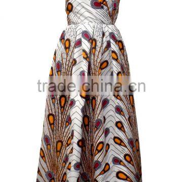 White Peacock Feathers African Print Patterns Faux Wrap Maxi Dress African Dashiki HSd5030 photo-3