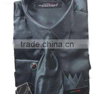 Satin Dress Shirts Men Tie&hanky Man Satin Shirt photo-3