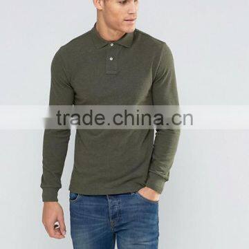 High Quality Custom Long Sleeve Button Placket Uneven Vented Hem Green Men's 100% Polyester 200gsm Casual Slim Fit Polo T-Shirt