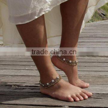 Antique Gold TONE ANKLET PAYAL Pair Foot Chain photo-2