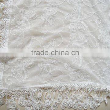 Fashion Lady Butterfly New Cotton White Lace Scarf photo-3