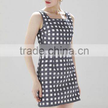 Elegant Simple Top Dress Gridiron Pattern Ladies Smart Casual Dress SR-D9780 photo-3