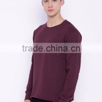 Maroon Sweatshirt Round Neck Long Sleeves Custom Color Plain Mens Casual Autumn Sweater 260G Cotton Fleece Fashion Solid Sweater photo-3