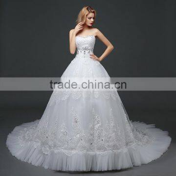 MGOO High Quality Empire Hand Work Tail Wedding Dress Korea Style Bridal Strapless Dress Italian Wedding Dress Sleeveless photo-2