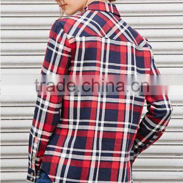 Flannel Button Front Shirt Wholesale Long Sleeve Plaid Shirt for Women photo-2