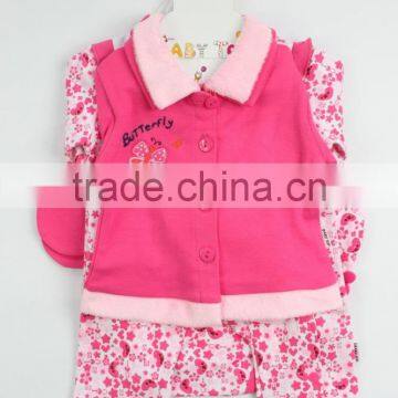 6TB1-115 Rose Red Plain Winter Knitted Baby Clothes Set New Born Baby Set photo-2