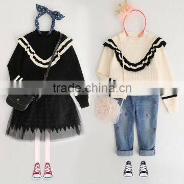 2-7 years Wholesale 2017 New Fashion Winter Girls Knitted Sweater Ruffles Full Sleeve Pullover Girls Sweaters