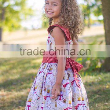2017 Christmas Girl Party Dress Red Striped Snowman Printed Dress photo-4