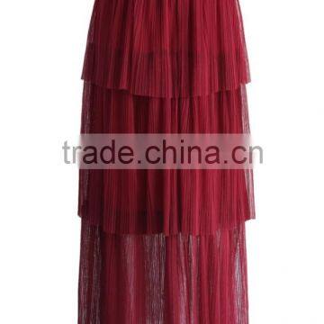 2016 Guangzhou Shandao Supplier Latest Model Good Quality Women Summer Casual 3 Layers Pleated Red Long Chiffon Skirt photo-4