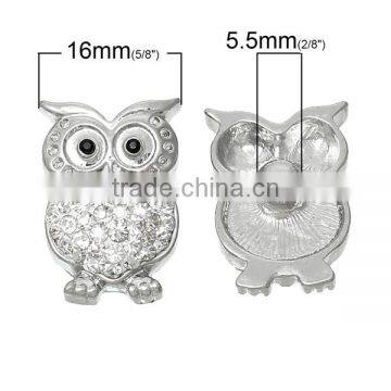 Zinc Based Alloy & Polymer Clay Buttons Fit Snap Button Bracelets Halloween Owl Silver Tone White Clear Rhinestone photo-2
