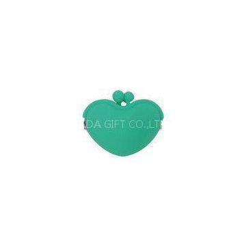 Small Heart Soft Silicone Coin Pouch Wallet For Girls , Green / Pink Novel Pocket