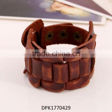 Fashion Metal Charm Bracelet Vintage Genuine Leather Cuff For Men