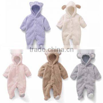 2016 winter coral fleece hooded long sleeve baby romper