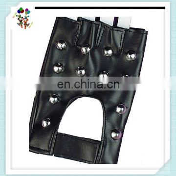 Black PU Leather Studded Biker Fingerless Gloves HPC-1852