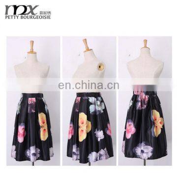 High Waist Casual Midi Skirt Cute Cartoon Girl Print Pleated Fashion Skirt