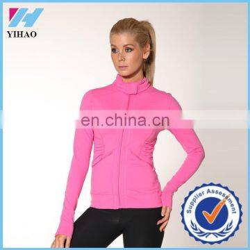 Trade Assurance Yihao 2015 Women Pink Sports Gym Wear Zipper up Top Sweatshirt